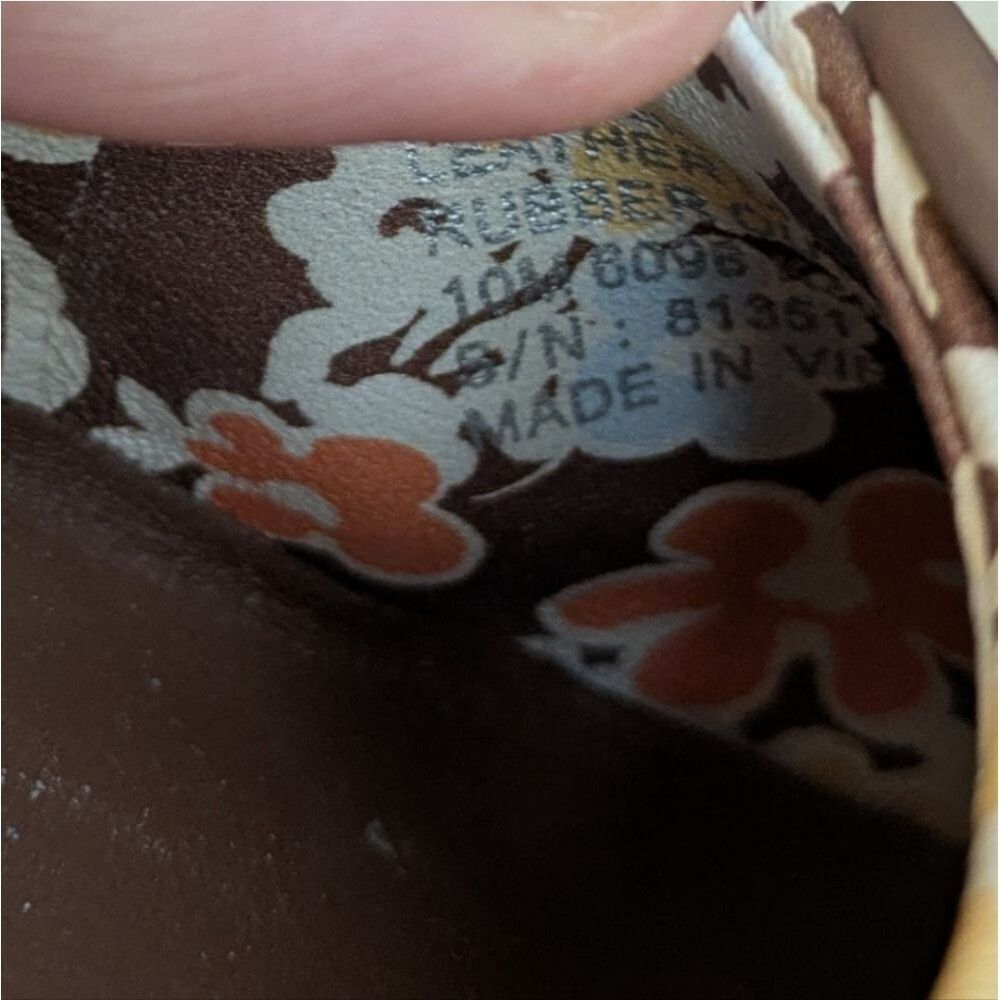 TORY BURCH MINNIE Brown FLORAL TRAVEL FLATS LEATHER BROWN REVERIE COMBO LOGO 10 - Picture 6 of 6